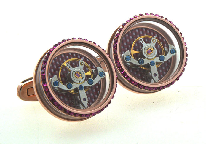 Steampunk Minimal Round Vintage Watch Movement Cufflinks  Purple Romantic Cufflinks Crystal Cufflinks Tools Wholesale & Customized  CL656549
