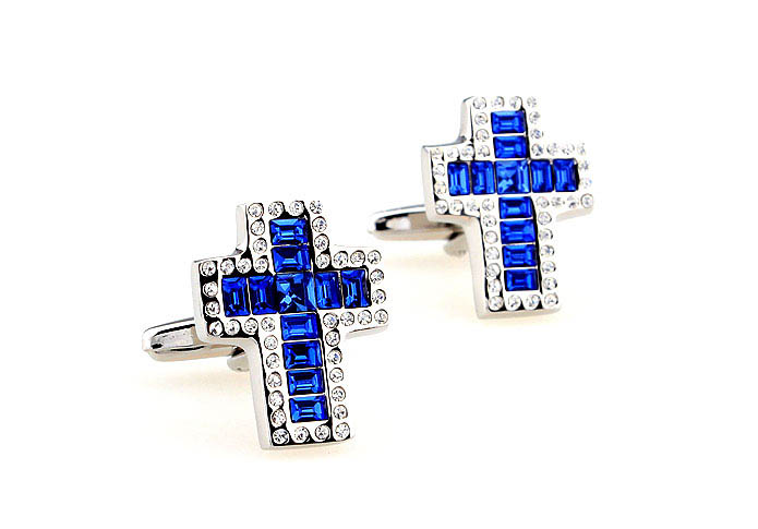 Cross Cufflinks  Blue White Cufflinks Crystal Cufflinks Religious and Zen Wholesale & Customized  CL664230