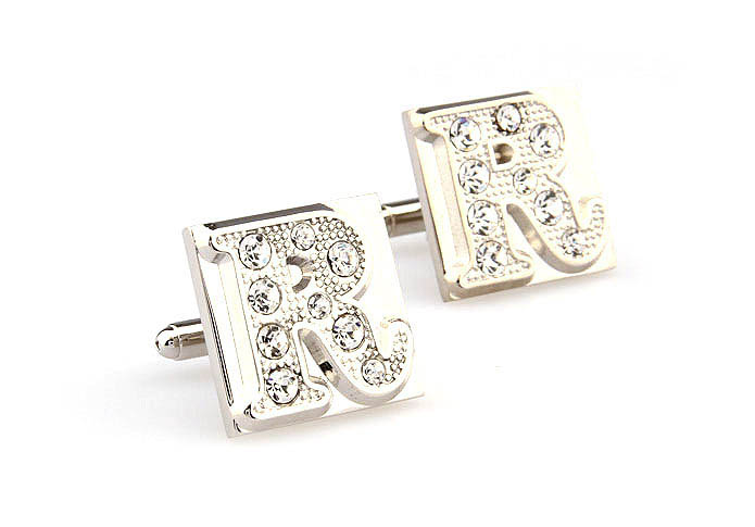 26 Letters R Cufflinks  White Purity Cufflinks Crystal Cufflinks Symbol Wholesale & Customized  CL666578