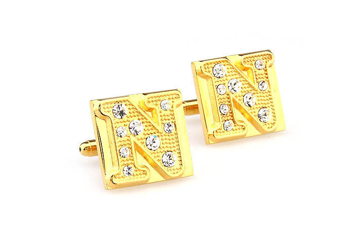 26 Letters N Cufflinks  Gold Luxury Cufflinks Crystal Cufflinks Symbol Wholesale & Customized  CL666600
