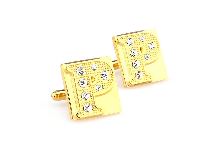 26 Letters P Cufflinks  Gold Luxury Cufflinks Crystal Cufflinks Symbol Wholesale & Customized  CL666602
