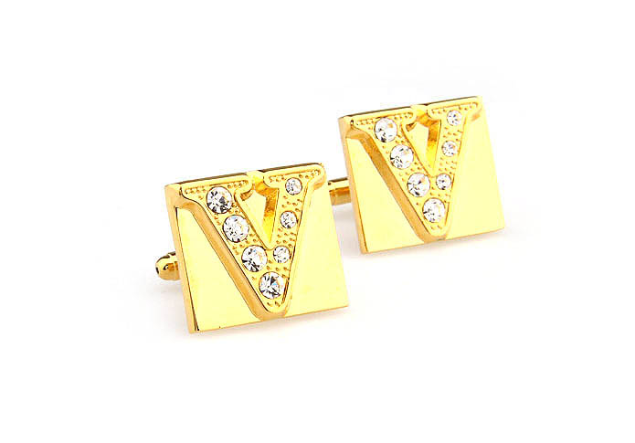 26 Letters V Cufflinks  Gold Luxury Cufflinks Crystal Cufflinks Symbol Wholesale & Customized  CL666608