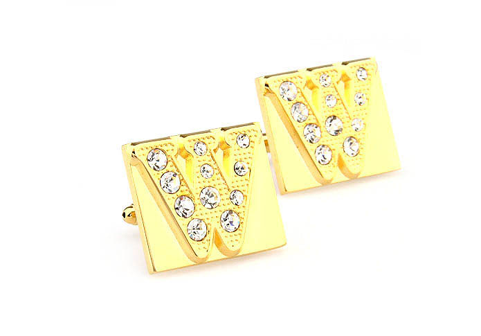 26 Letters W Cufflinks  Gold Luxury Cufflinks Crystal Cufflinks Symbol Wholesale & Customized  CL666609