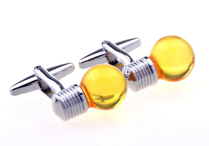 Light Bulb Cufflinks  Yellow Lively Cufflinks Glass Cufflinks Tools Wholesale & Customized  CL655981