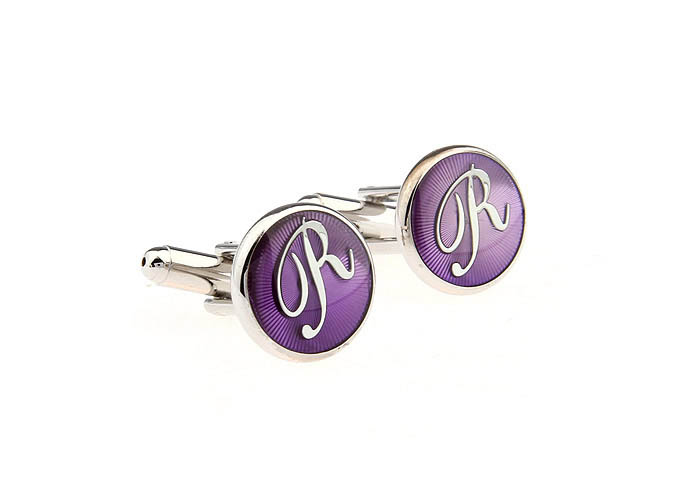 26 Letters R Cufflinks  Purple Romantic Cufflinks Paint Cufflinks Symbol Wholesale & Customized  CL663800