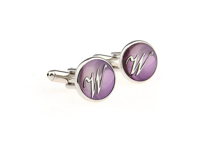 26 Letters W Cufflinks  Purple Romantic Cufflinks Paint Cufflinks Symbol Wholesale & Customized  CL663803