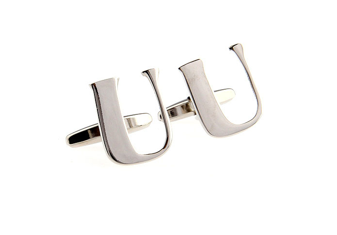 U Letters Cufflinks  Silver Texture Cufflinks Metal Cufflinks Symbol Wholesale & Customized  CL652532