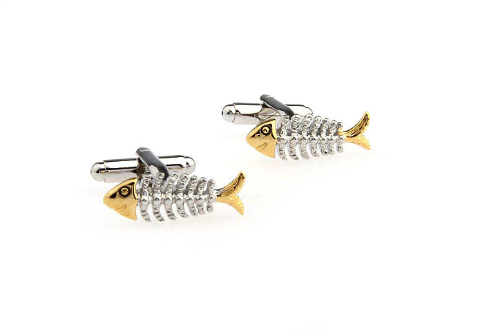 Gold and silver fish bone Cufflinks  Gold Luxury Cufflinks Metal Cufflinks Animal Wholesale & Customized  CL652702