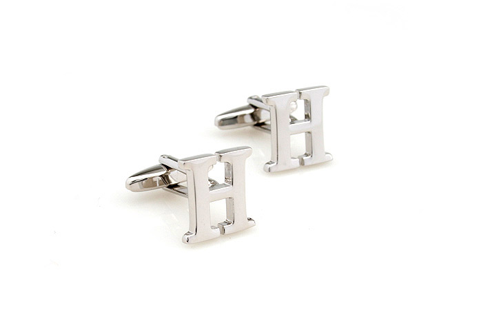 26 Letters H Cufflinks  Silver Texture Cufflinks Metal Cufflinks Symbol Wholesale & Customized  CL652995