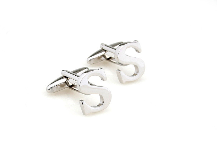 26 Letters S Cufflinks  Silver Texture Cufflinks Metal Cufflinks Symbol Wholesale & Customized  CL653006
