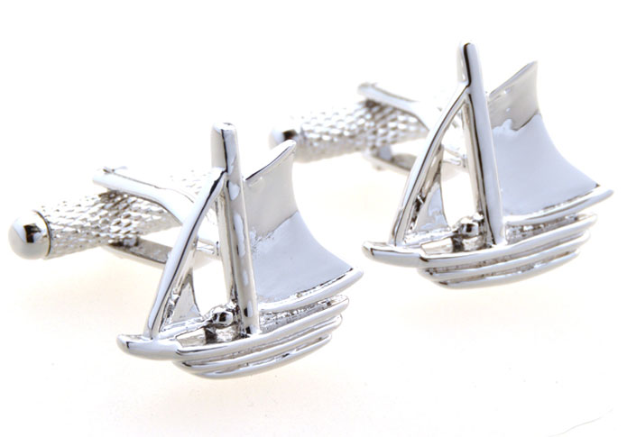 Sailboat Cufflinks Silver Texture Cufflinks Metal Cufflinks Transportation Wholesale & Customized CL654972