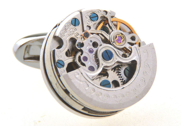 Steampunk Minimal Round Vintage Watch Movement Cufflinks  Silver Texture Cufflinks Metal Cufflinks Tools Wholesale & Customized  CL656477