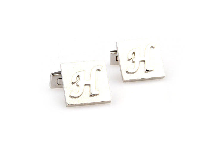 26 Letters H Cufflinks  Silver Texture Cufflinks Metal Cufflinks Symbol Wholesale & Customized  CL667985