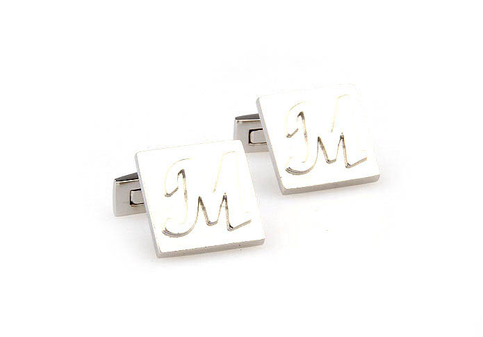 26 Letters M Cufflinks  Silver Texture Cufflinks Metal Cufflinks Symbol Wholesale & Customized  CL667989