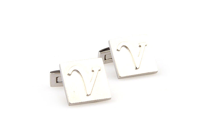 26 Letters V Cufflinks  Silver Texture Cufflinks Metal Cufflinks Symbol Wholesale & Customized  CL667998