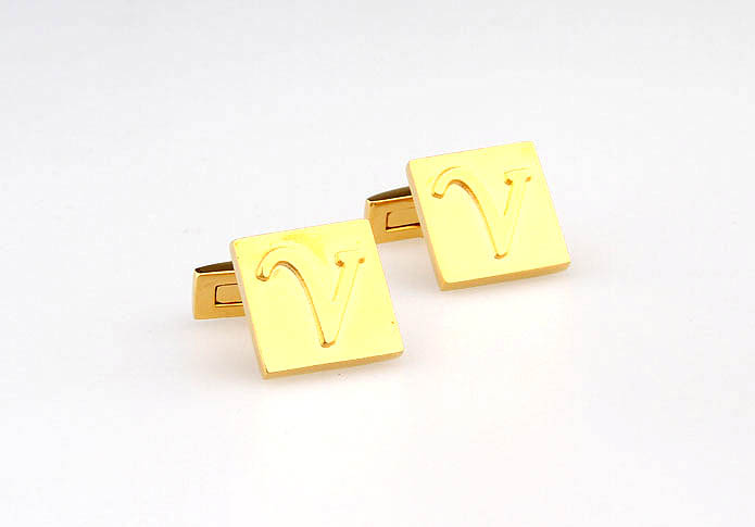 26 Letters V Cufflinks  Gold Luxury Cufflinks Metal Cufflinks Symbol Wholesale & Customized  CL668048
