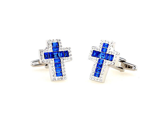 Cross Cufflinks  Blue White Cufflinks Crystal Cufflinks Religious and Zen Wholesale & Customized  CL664230