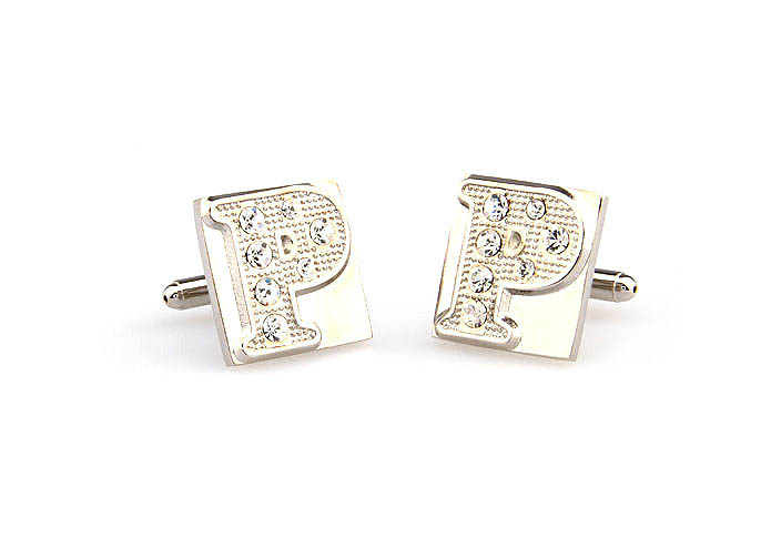 26 Letters P Cufflinks  White Purity Cufflinks Crystal Cufflinks Symbol Wholesale & Customized  CL666576