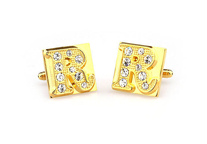 26 Letters R Cufflinks  Gold Luxury Cufflinks Crystal Cufflinks Symbol Wholesale & Customized  CL666604