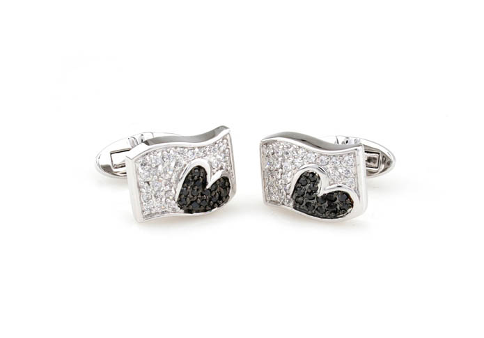 Heart shaped Cufflinks  Black White Cufflinks Crystal Cufflinks Funny Wholesale & Customized  CL690744