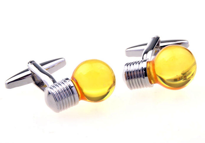 Light Bulb Cufflinks  Yellow Lively Cufflinks Glass Cufflinks Tools Wholesale & Customized  CL655981
