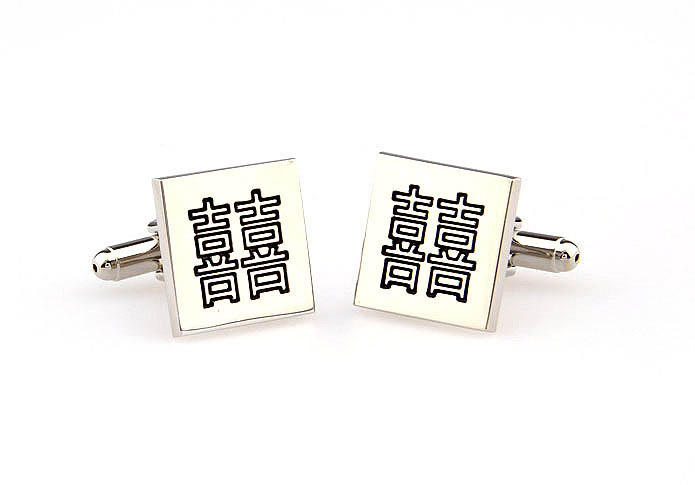 Double Happiness Chinese characters Cufflinks  Black Classic Cufflinks Paint Cufflinks Wedding Wholesale & Customized  CL663394