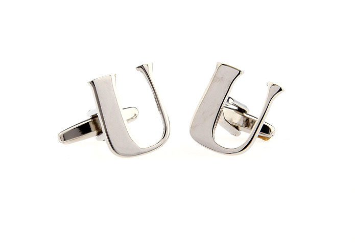 U Letters Cufflinks  Silver Texture Cufflinks Metal Cufflinks Symbol Wholesale & Customized  CL652532