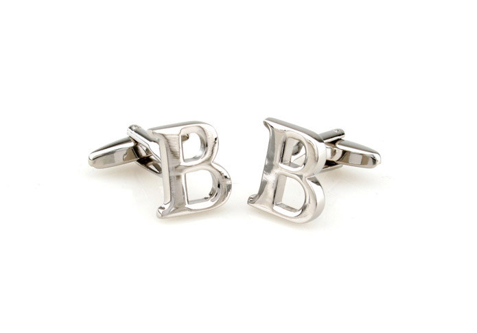 26 Letters B Cufflinks  Silver Texture Cufflinks Metal Cufflinks Symbol Wholesale & Customized  CL652989