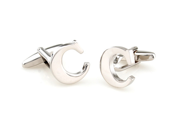 26 Letters C Cufflinks  Silver Texture Cufflinks Metal Cufflinks Symbol Wholesale & Customized  CL652990