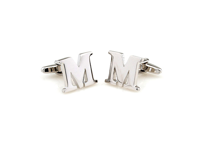 26 Letters M Cufflinks  Silver Texture Cufflinks Metal Cufflinks Symbol Wholesale & Customized  CL653000