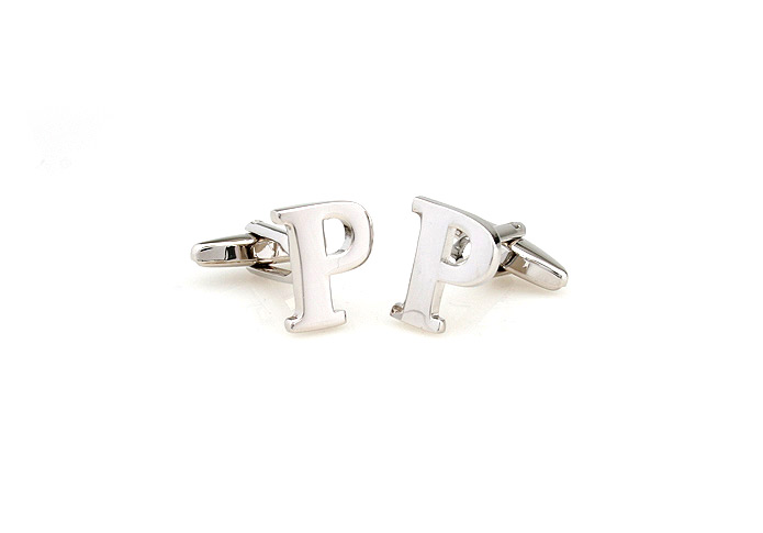 26 Letters P Cufflinks  Silver Texture Cufflinks Metal Cufflinks Symbol Wholesale & Customized  CL653003