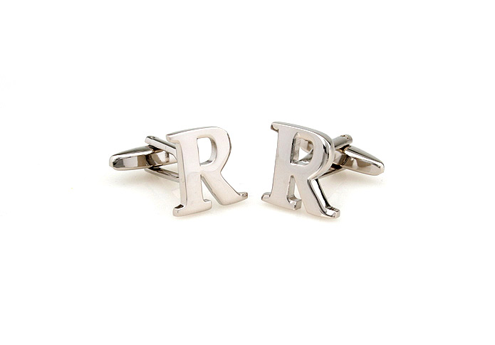 26 Letters R Cufflinks  Silver Texture Cufflinks Metal Cufflinks Symbol Wholesale & Customized  CL653005
