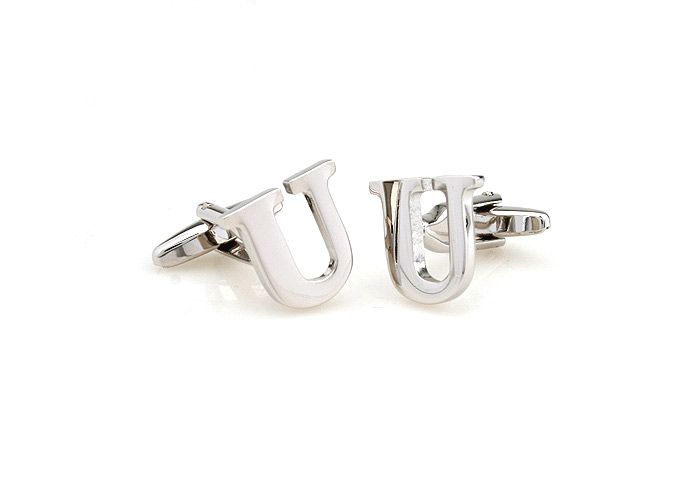 26 Letters U Cufflinks  Silver Texture Cufflinks Metal Cufflinks Symbol Wholesale & Customized  CL653008