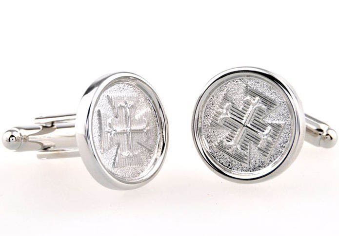 Cross Cufflinks  Silver Texture Cufflinks Metal Cufflinks Religious and Zen Wholesale & Customized  CL654012