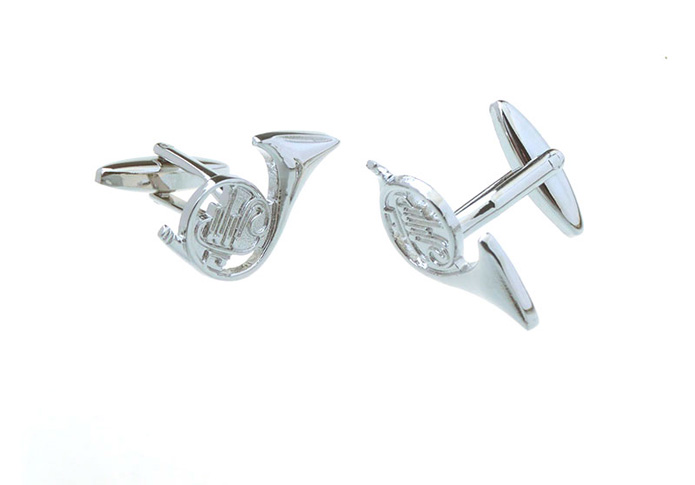 French Horn Cufflinks  Silver Texture Cufflinks Metal Cufflinks Music Wholesale & Customized  CL657098