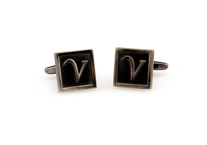 26 Letters V Cufflinks  Gray Steady Cufflinks Metal Cufflinks Symbol Wholesale & Customized  CL667975
