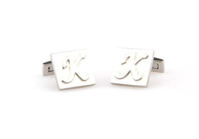 26 Letters K Cufflinks  Silver Texture Cufflinks Metal Cufflinks Symbol Wholesale & Customized  CL667988