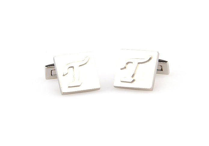 26 Letters T Cufflinks  Silver Texture Cufflinks Metal Cufflinks Symbol Wholesale & Customized  CL667996