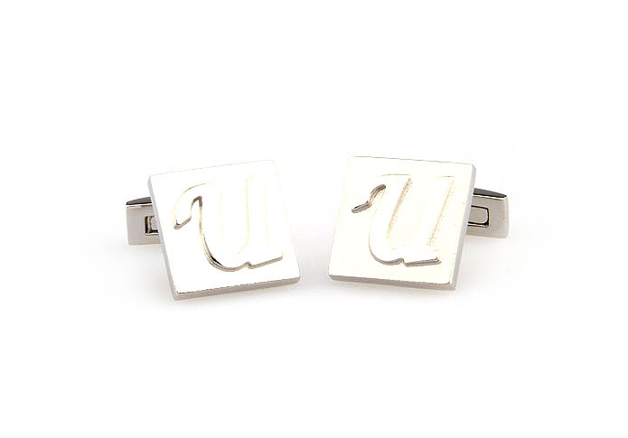 26 Letters U Cufflinks  Silver Texture Cufflinks Metal Cufflinks Symbol Wholesale & Customized  CL667997