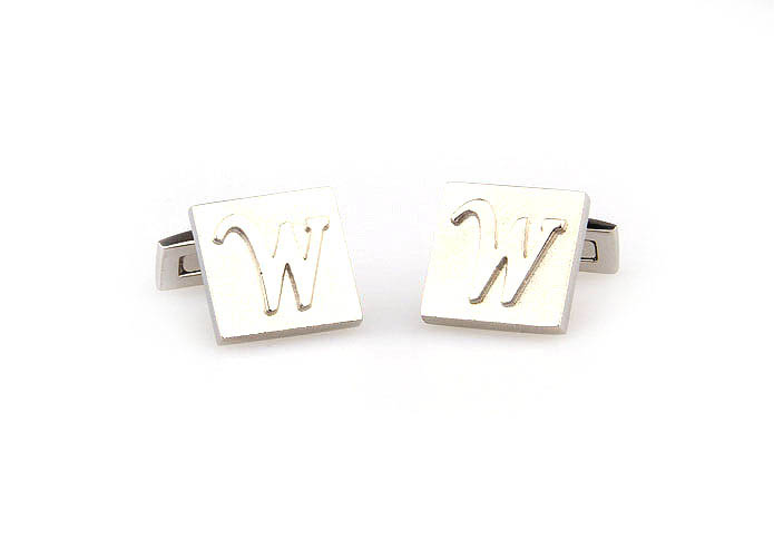 26 Letters W Cufflinks  Silver Texture Cufflinks Metal Cufflinks Symbol Wholesale & Customized  CL667999