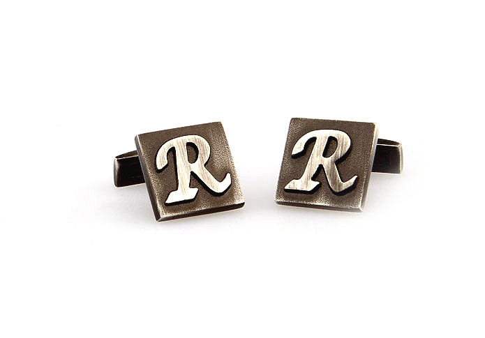 26 Letters R Cufflinks  Gray Steady Cufflinks Metal Cufflinks Symbol Wholesale & Customized  CL668109