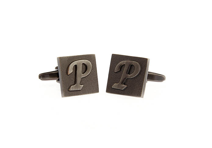 26 Letters P Cufflinks  Gray Steady Cufflinks Metal Cufflinks Symbol Wholesale & Customized  CL668232