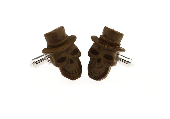 Hooded wood skeleton Cufflinks  Khaki Dressed Cufflinks Woodcarving Cufflinks Skull Wholesale & Customized  CL651930