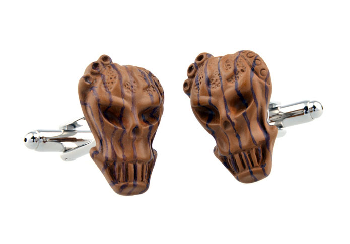 Skull Cufflinks  Khaki Dressed Cufflinks Woodcarving Cufflinks Skull Wholesale & Customized  CL653484