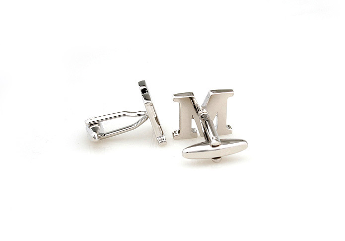 26 Letters M Cufflinks  Silver Texture Cufflinks Metal Cufflinks Symbol Wholesale & Customized  CL653000